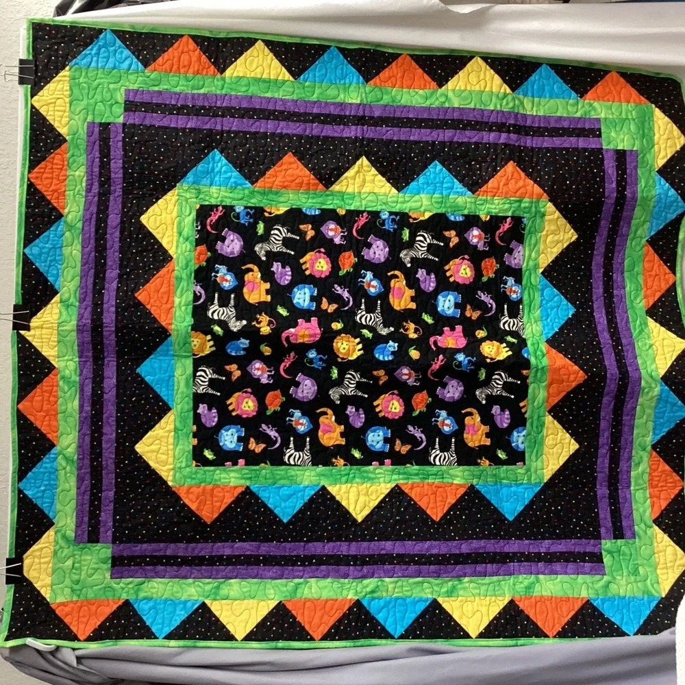 Handmade Baby Quilt Colorful Zoo Animals Kids Toddler Blanket Play Mat 46.5 x 51